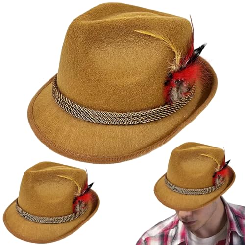 CAKEEYUM 2pcs Festival Hat Oktoberfest Herren Fedora Hüte mit Feathers Classic Retro Caps für Halloween Dress Beer Festival Rollenspiel Khaki. von CAKEEYUM