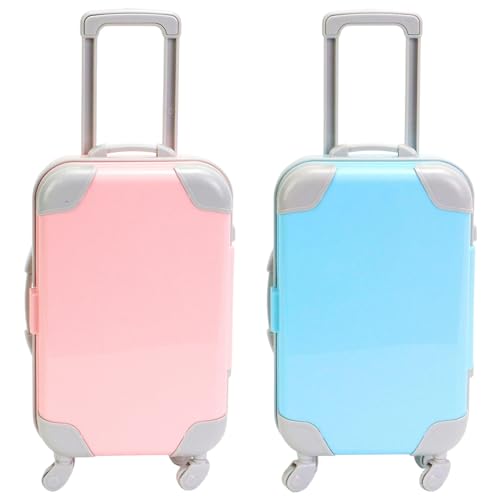 CAKEEYUM 2pcs Mini Koffer realistische Mini -Koffer Party Favor Offenbares -Gepäck mit ausziehbarer Zug Rute und beweglicher Rad für Puppen -Mädchen -Geschenke Stil 1 von CAKEEYUM