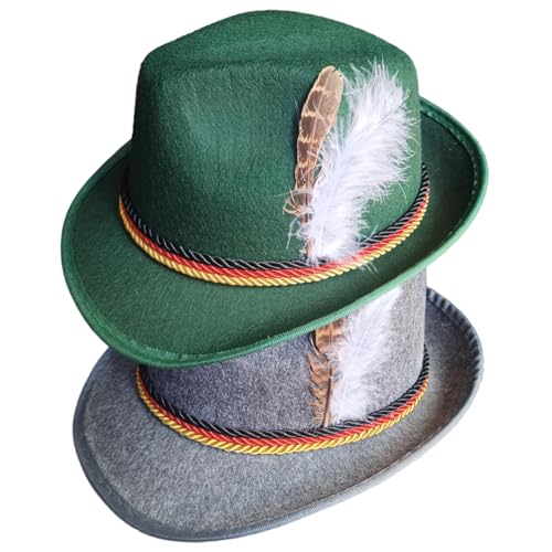 CAKEEYUM Festivalhut 2PCS Green and Grey Herren Fedora Hüte mit Feathers Classic Retro Caps für Halloween Dress Bier Festival Rollenspiel Spiel Hut Herren Fedora Hüte Männer Dres von CAKEEYUM