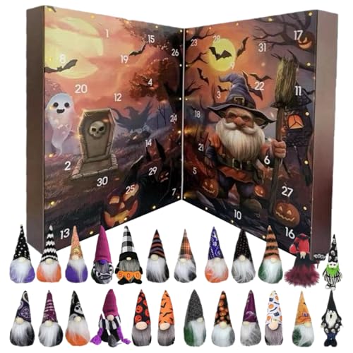 CAKEEYUM Halloween Adventskalender 2025 24 Tage Gnomes Countdown -Kalender mit klassischen Puppen Halloween Dekorationen für Heimfeiertag von CAKEEYUM