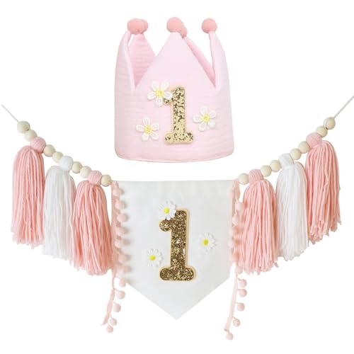 CAKEEYUM Hochstuhl Banner 1. Geburtstag Mädchen Daisy Erst Geburtstag Banner Set mit handgefertigt von CAKEEYUM