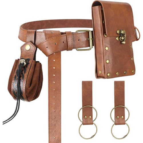 CAKEEYUM Renaissance -Gürtelbeutel, verstellbare Vintage Leder mittelalterliche Gürtelbeutel für Halloween Cosplay Kostümzubehör von CAKEEYUM
