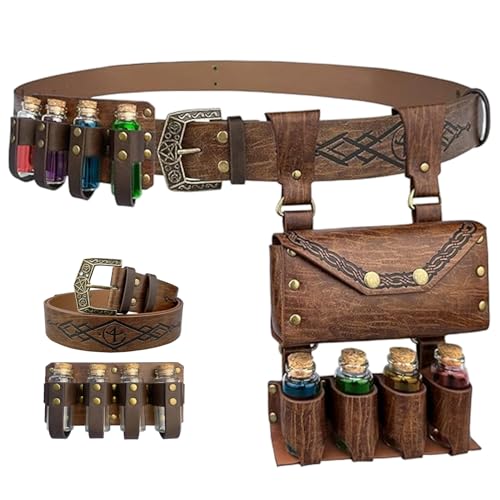 CAKEEYUM Trankgürtel, PU -Ledergürtelbeutel mit Trankflaschen, einstellbare Renaissance mittelalterliche Ledertasche für Halloween -Cosplay -Kostüm von CAKEEYUM