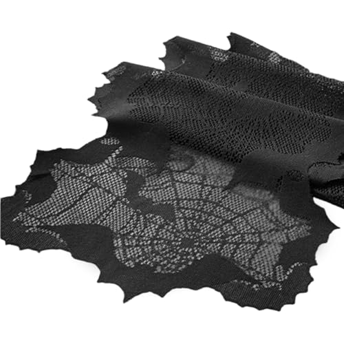 Halloween Tischläufer Gothic Spitzenspinnen Web Bat Tisch Läufer gruseliger schwarzer Halloween -Dekorationen für Home Cafe Party, 13x68 Zoll, Gotik, Spitze, B von CAKEEYUM