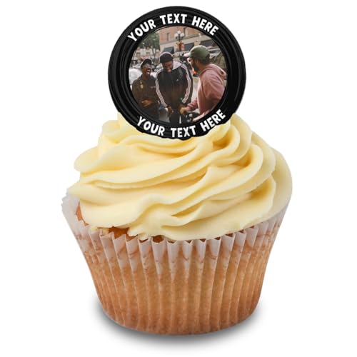 Cakeshop Cupcake Personalisierte Essbare Kuchenaufleger Mit Schwarzem Rand & Text | Personalisieren Sie Benutzerdefiniertes Bild & Text | Für Geburtstage & Feiern | Zuckerguss & Oblatenpapier Optionen von CAKESHOP edible cake toppers EST. 2012