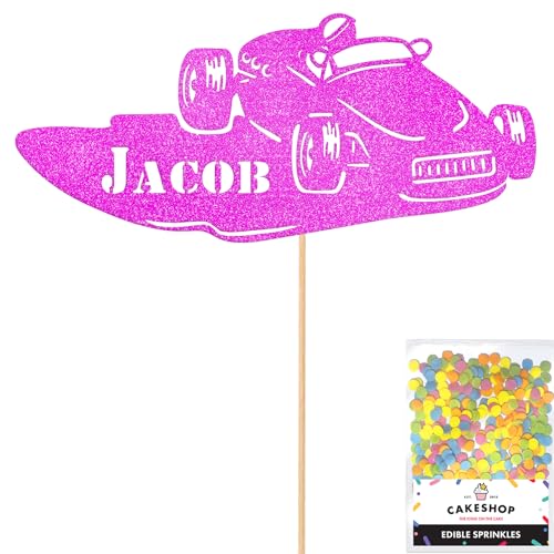 Cakeshop Glitzer-Aufsatz, personalisierbar, klassischer Troy-Vintage-Rennwagen, Happy Birthday, personalisierbar, Farbe mit jedem Namen, Oldschool-Rennfahrzeug, Kuchendekoration für 1., 2., 3., 4., Cakeshop Glitzer-Aufsatz, personalisierbar, klassischer Troy-Vintage-Rennwagen, Happy Birthday, personalisierbar, Farbe mit jedem Namen, Oldschool-Rennfahrzeug, Kuchendekoration für 1., 2., 3., 4., von CAKESHOP edible cake toppers EST. 2012