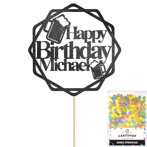 Cakeshop Kuchendekoration mit Alkohol-Glitzer, personalisierbar, für jedes Alter, Cheers Ale Lager Booze, für 18., 19., 20., 21., 30., 40., 50., 60., Schwarz Cakeshop Kuchendekoration mit Alkohol-Glitzer, personalisierbar, für jedes Alter, Cheers Ale Lager Booze, für 18., 19., 20., 21., 30., 40., 50., 60., Schwarz von CAKESHOP edible cake toppers EST. 2012