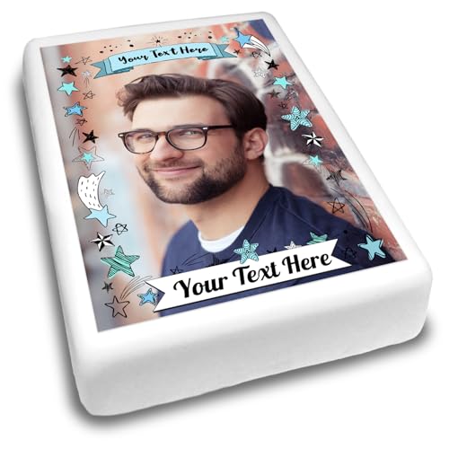 Cakeshop Porträt Personalisierter Essbarer Kuchenaufleger Mit Sternen & Textbannern | Benutzerdefiniertes Bild & Text | Für Geburtstage & Feiern | Mehrere Formen & Größen | Zuckerguss- & Oblatenpapier Cakeshop Porträt Personalisierter Essbarer Kuchenaufleger Mit Sternen & Textbannern | Benutzerdefiniertes Bild & Text | Für Geburtstage & Feiern | Mehrere Formen & Größen | Zuckerguss- & Oblatenpapier von CAKESHOP edible cake toppers EST. 2012
