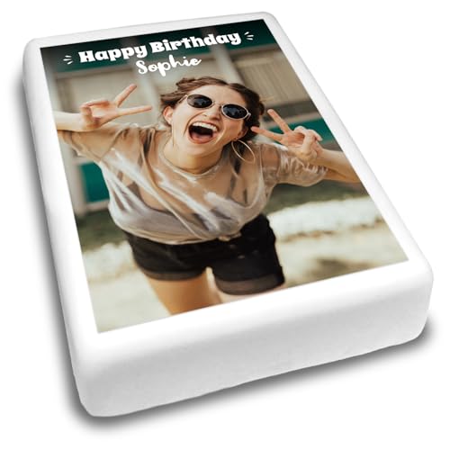 Cakeshop Portrait Personalisierte Essbare Tortendekoration Mit Wunschtext | Eigenes Bild & Text | Für Geburtstage & Feiern | Verschiedene Formen & Größen | Zuckerguss- & Oblatenpapier-Optionen von CAKESHOP edible cake toppers EST. 2012