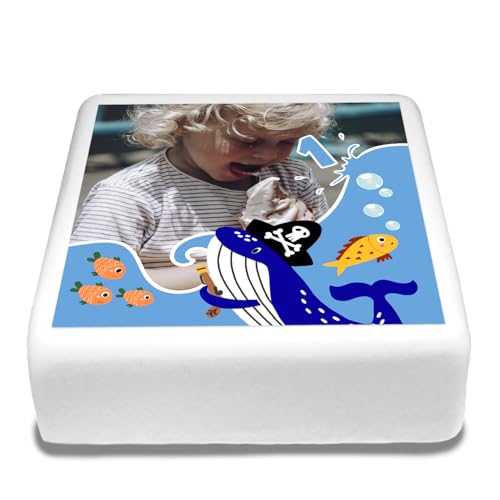 Cakeshop Quadratische Personalisierte Essbare Tortendekoration Piratentier Wal | Benutzerdefiniertes Bild & Text | Für Geburtstage & Feiern | Mehrere Formen & Größen | Zuckerguss- & Oblatenpapier von CAKESHOP edible cake toppers EST. 2012