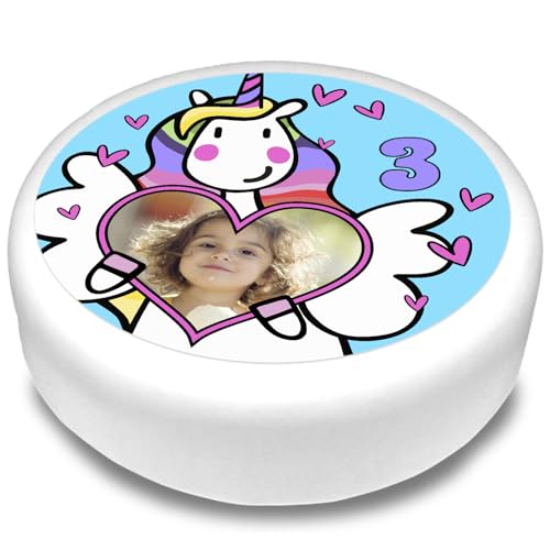 Cakeshop Runde Personalisierte Essbare Tortendekoration Mit Einhorn & Herz | Personalisieren Sie Bild & Alter | Für Geburtstage & Feiern | Verschiedene Formen & Größen | Zuckerguss & Oblatenpapier von CAKESHOP edible cake toppers EST. 2012