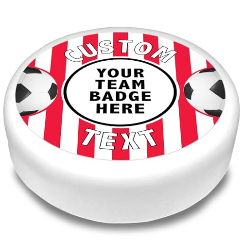 Cakeshop Runde Personalisierte Essbare Tortendekoration Rot-Weiß Gestreift Fußballrand | Personalisieren Bild & Name | Geburtstage & Feiern | Mehrere Formen & Größen | Zuckerguss & Oblatenpapier von CAKESHOP edible cake toppers EST. 2012
