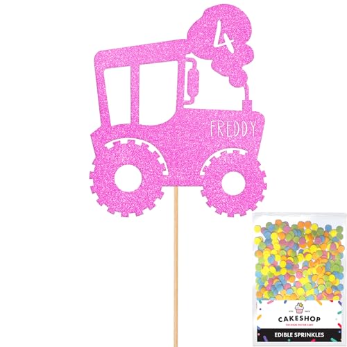 Cakeshop Tortenaufsatz, Motiv: Traktor, personalisierbar, Hellrosa, jedes individuelle Alter und Namen, glitzernde Kuchendekoration und Streusel, Happy Birthday-Dekorationen, personalisierbar Cakeshop Tortenaufsatz, Motiv: Traktor, personalisierbar, Hellrosa, jedes individuelle Alter und Namen, glitzernde Kuchendekoration und Streusel, Happy Birthday-Dekorationen, personalisierbar von CAKESHOP edible cake toppers EST. 2012