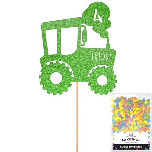Cakeshop Tortenaufsatz, Motiv: Traktor, personalisierbar, für jedes Alter und Namen, glitzernde Kuchendekoration und Streusel, Happy Birthday Dekorationen, personalisierbar, Grün Cakeshop Tortenaufsatz, Motiv: Traktor, personalisierbar, für jedes Alter und Namen, glitzernde Kuchendekoration und Streusel, Happy Birthday Dekorationen, personalisierbar, Grün von CAKESHOP edible cake toppers EST. 2012