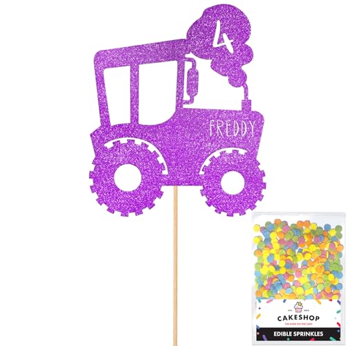 Cakeshop Tortenaufsatz, Motiv: Traktor, personalisierbar, für jedes Alter und Namen, glitzernde Kuchendekoration und Streusel, "Happy Birthday"-Dekorationen, personalisierbar, für Kuchen Cakeshop Tortenaufsatz, Motiv: Traktor, personalisierbar, für jedes Alter und Namen, glitzernde Kuchendekoration und Streusel, "Happy Birthday"-Dekorationen, personalisierbar, für Kuchen von CAKESHOP edible cake toppers EST. 2012