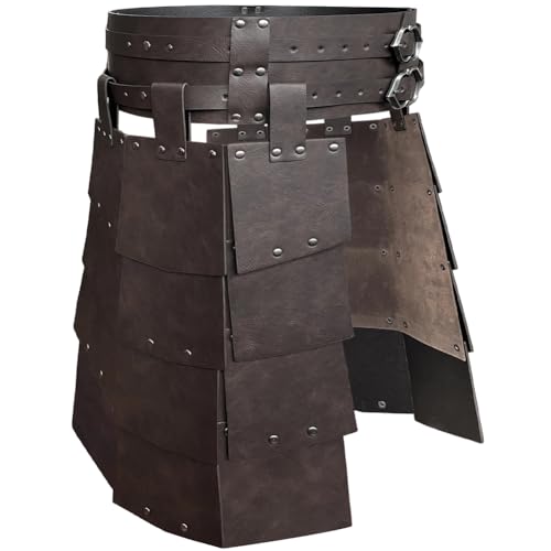 CALFOVERA Mittelalter Viking Taillenrüstung Rock PU Leder Retro Doppelseitige Oberschenkelrüstung Söldner Ritterrock Mit Breitem Schnallengürtel Für LARP Cosplay Kostüm Make Up Party (Brown) von CALFOVERA