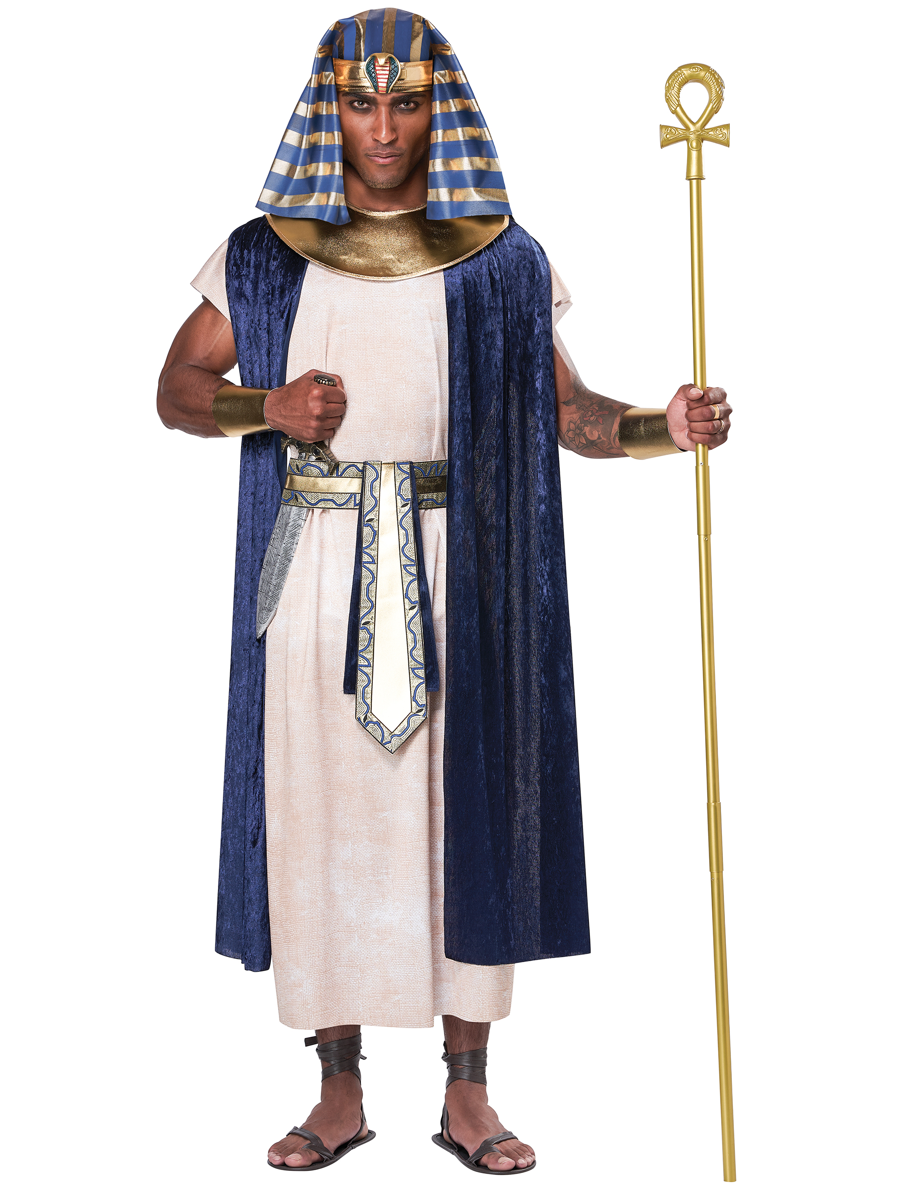 Ägyptischer Priester Herrenkostüm für Karneval weiß-blau-goldfarben von KARNEVAL-MEGASTORE