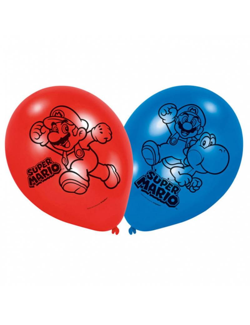 Super Mario-Ballons Videospiel-Luftballons 6 Stück blau-rot von RIETHMULLER