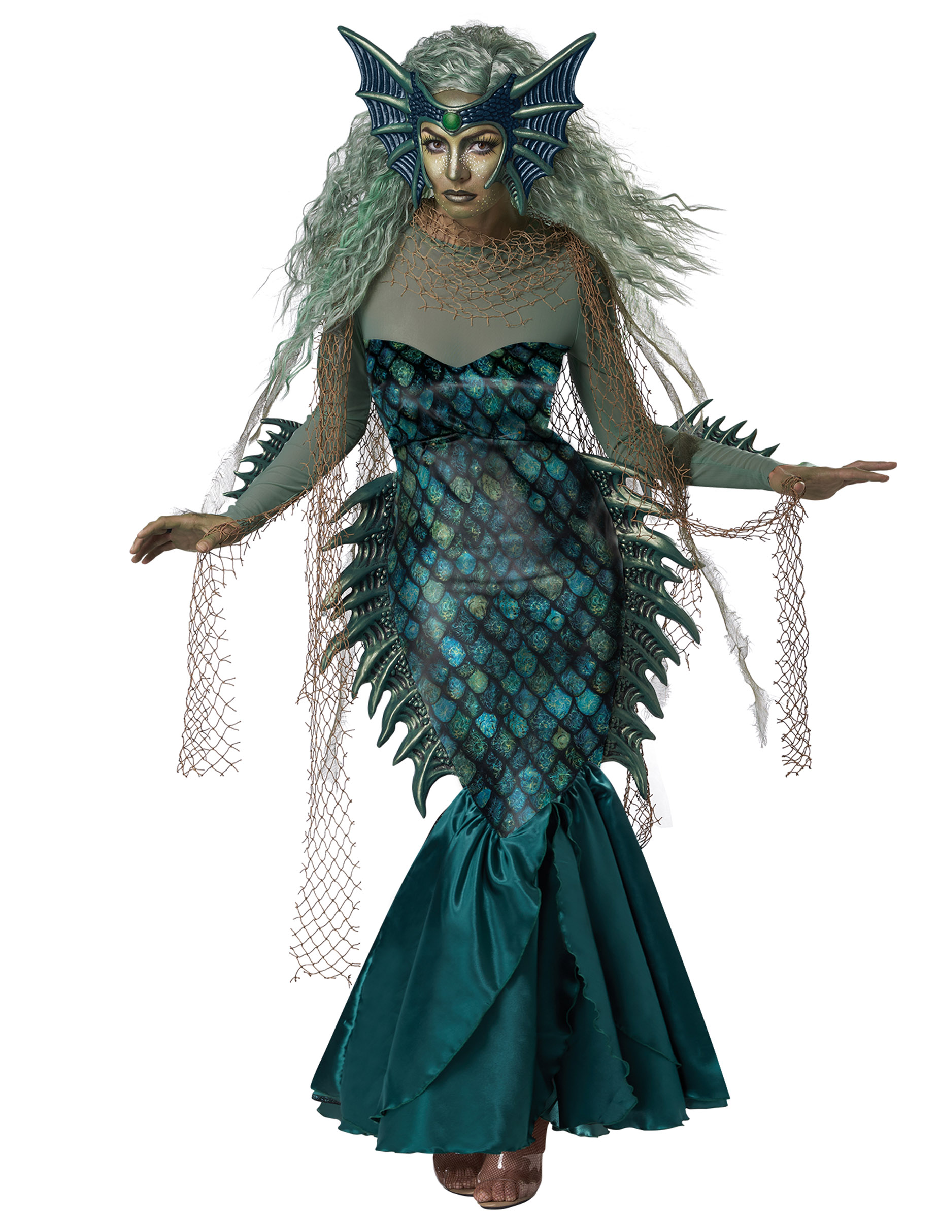 Böse-Meerjungfrau-Kostüm Meerhexe Halloween blau-grün von KARNEVAL-MEGASTORE