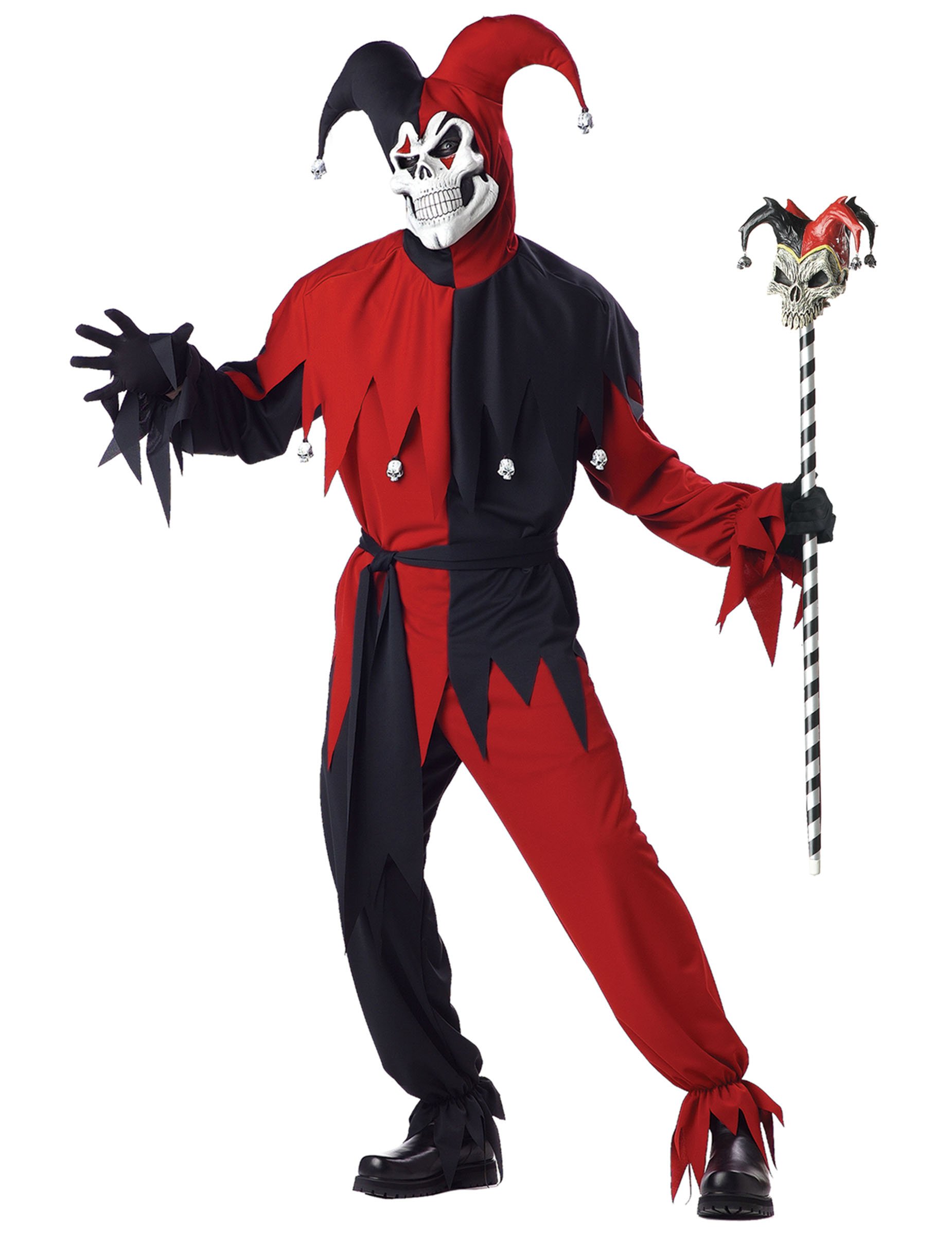 Böser Clown Harlekin Halloween-Kostüm rot-schwarz von KARNEVAL-MEGASTORE
