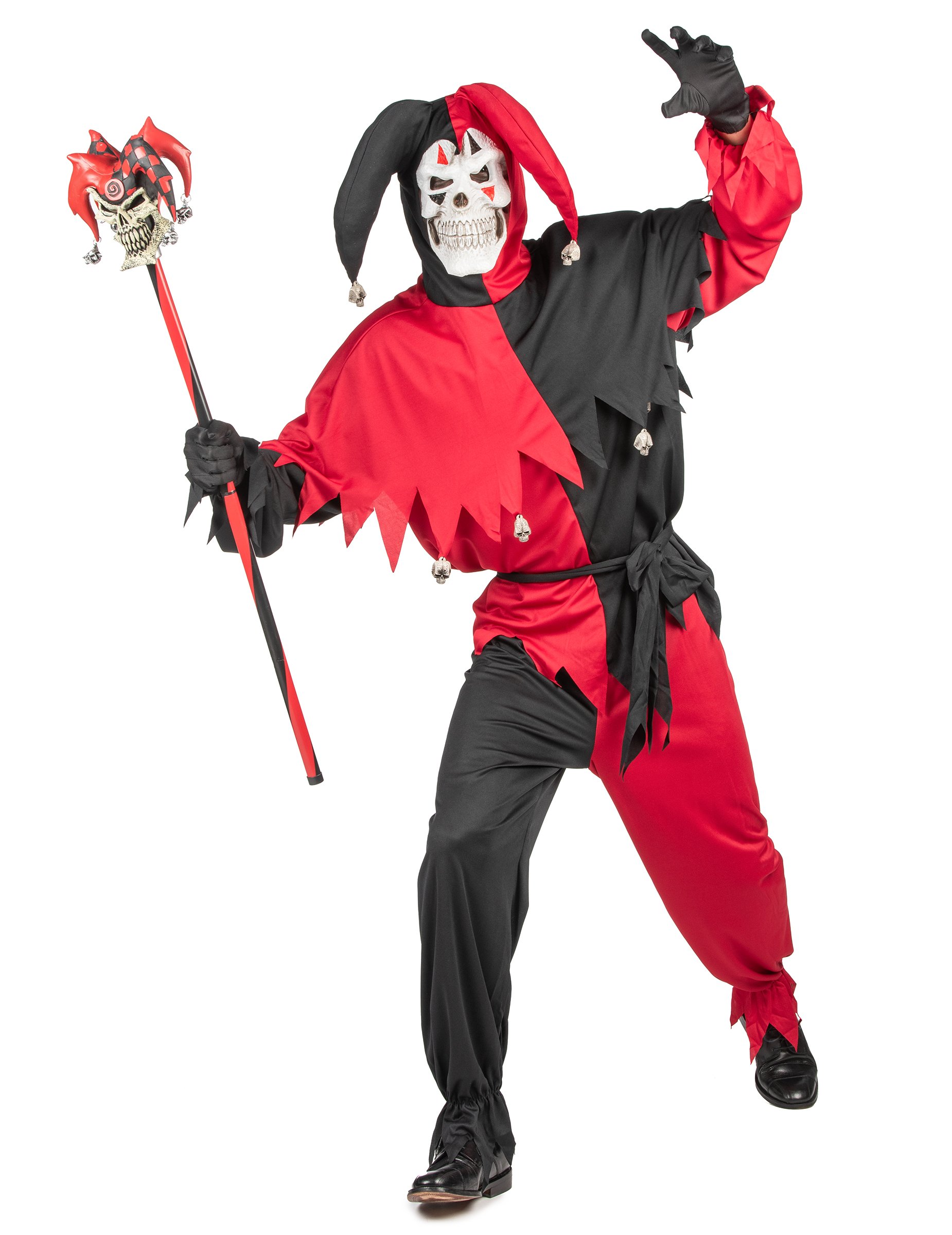 Böser Clown Harlekin Halloween-Kostüm rot-schwarz von KARNEVAL-MEGASTORE