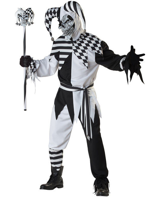 Böser Clown Harlekin Halloween Kostüm schwarz-weiss von KARNEVAL-MEGASTORE