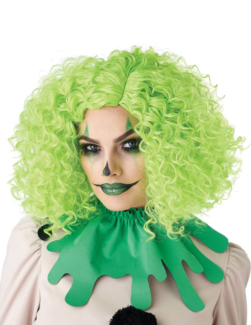 Clown-Perücke für Damen Locken-Perücke neon-grün von KARNEVAL-MEGASTORE