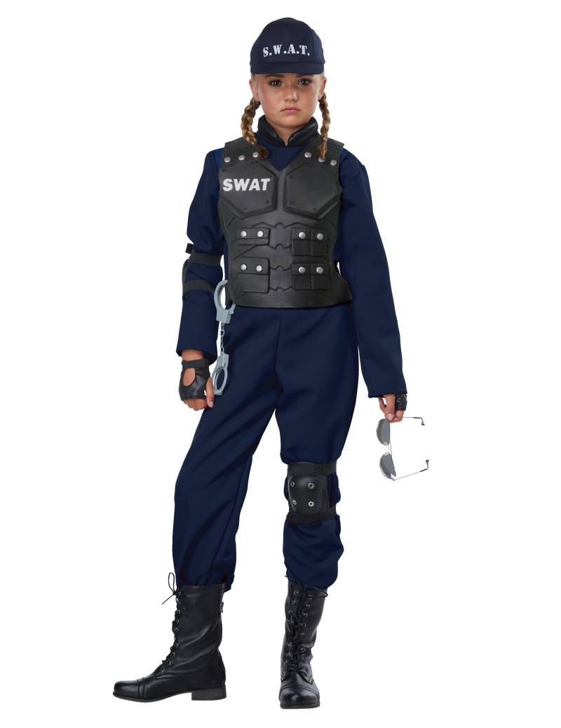 Cooles Kinder-Kostüm SWAT-Kostüm Kinder-Karneval-Kostüm blau-schwarz 7-teilig von KARNEVAL-MEGASTORE