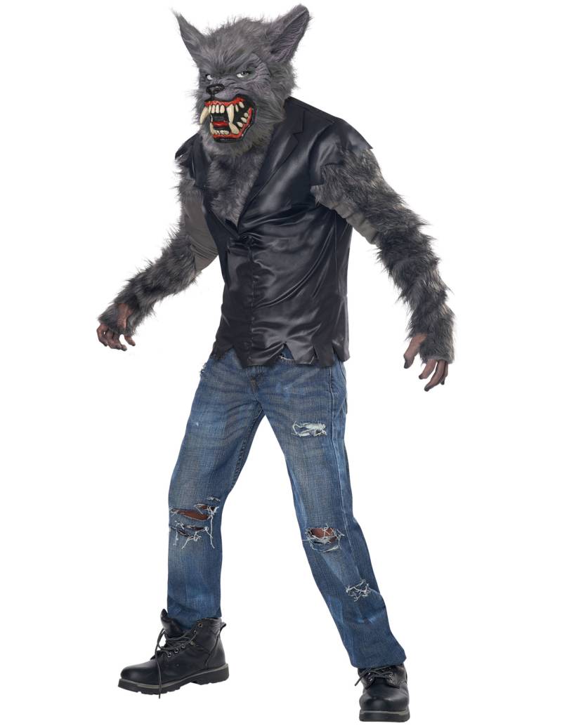 Cooles Werwolf-Kostüm für Kinder zu Halloween grau-schwarz von KARNEVAL-MEGASTORE