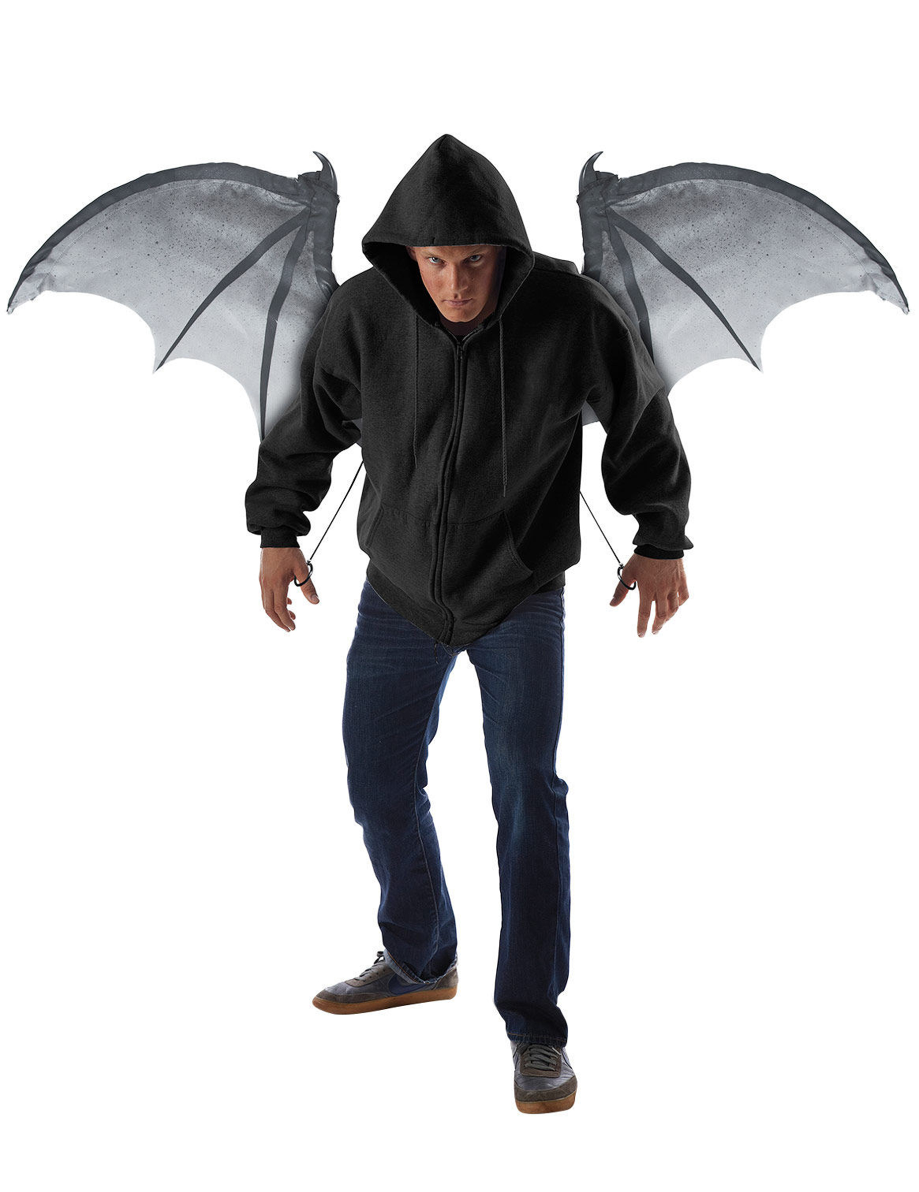 Dämonen-Flügel Fledermaus aufschwingbar schwarz-grau 122cm von KARNEVAL-MEGASTORE