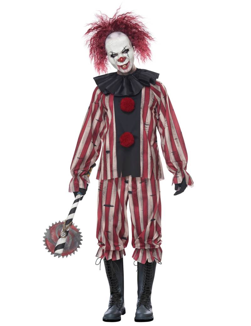 Dämonisches Clown-Kostüm für Herren Halloween-Kostüm rot-grau von KARNEVAL-MEGASTORE