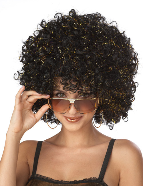 Disco Minipli Perücke schwarz-gold von KARNEVAL-MEGASTORE