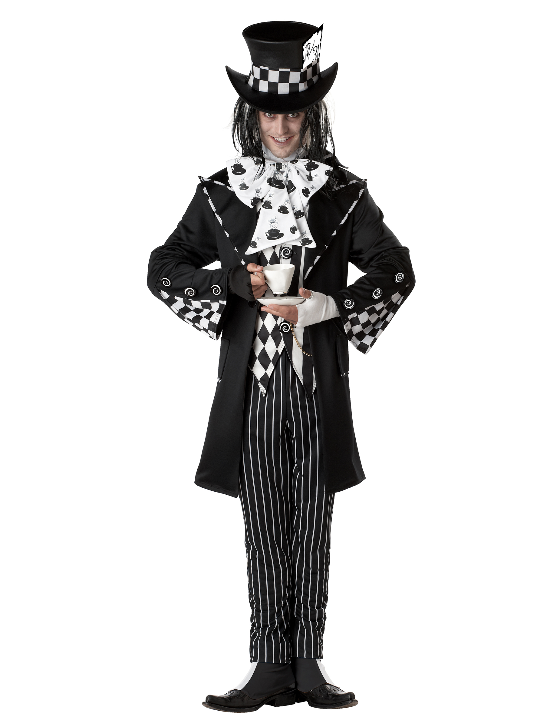 Dunkler Clown Halloweenkostüm Hutmacher schwarz-weiss von KARNEVAL-MEGASTORE