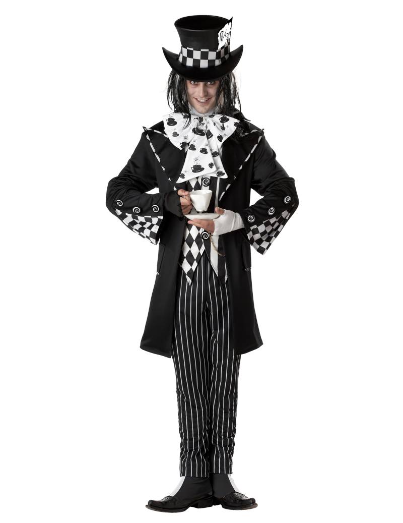 Dunkler Clown Halloweenkostüm Hutmacher schwarz-weiss von KARNEVAL-MEGASTORE