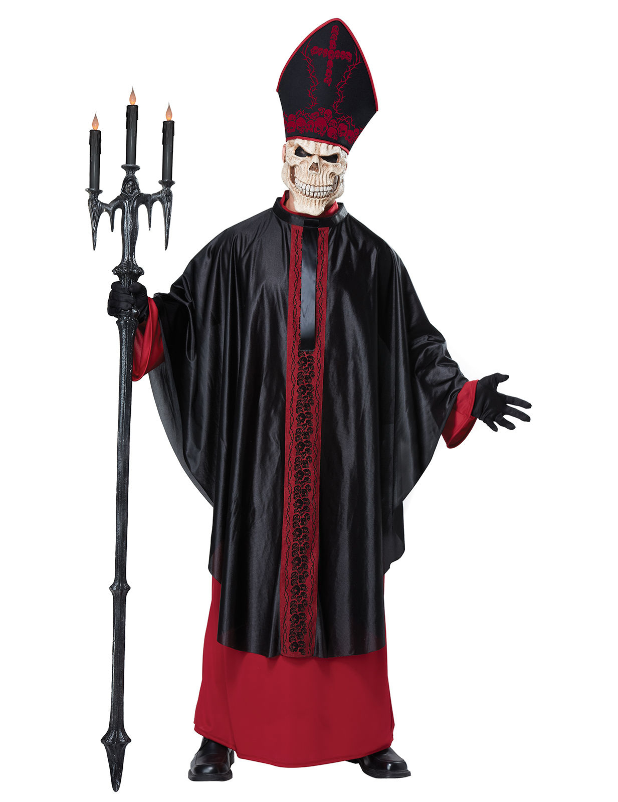 Dunkler Horror-Papst Halloweenkostüm Skelett schwarz-rot von KARNEVAL-MEGASTORE