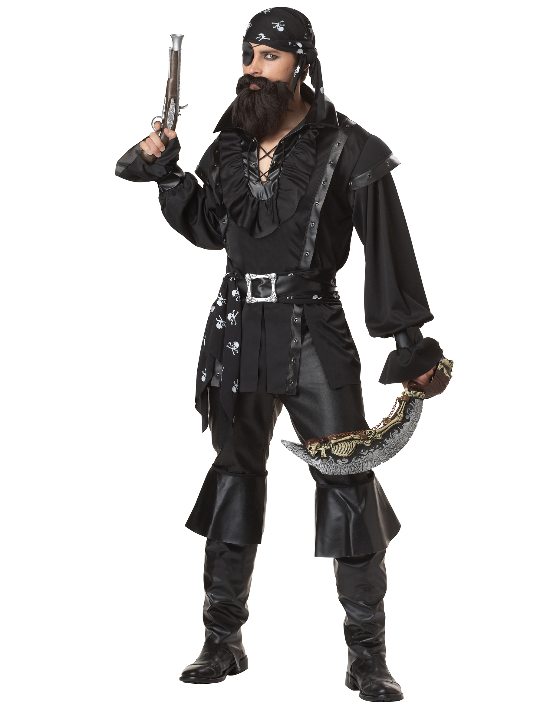 Dunkler Pirat Freibeuter Herrenkostüm schwarz von KARNEVAL-MEGASTORE