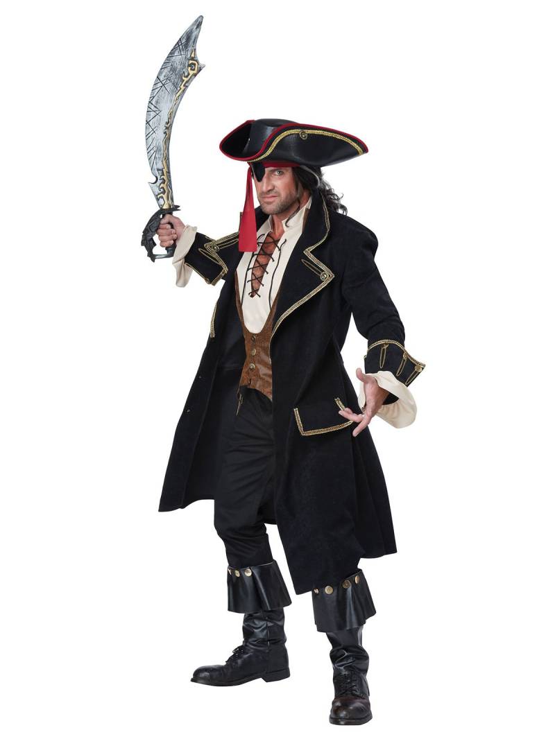 Eleganter Piraten-Kapitän Deluxe Kostüm schwarz-gold von KARNEVAL-MEGASTORE