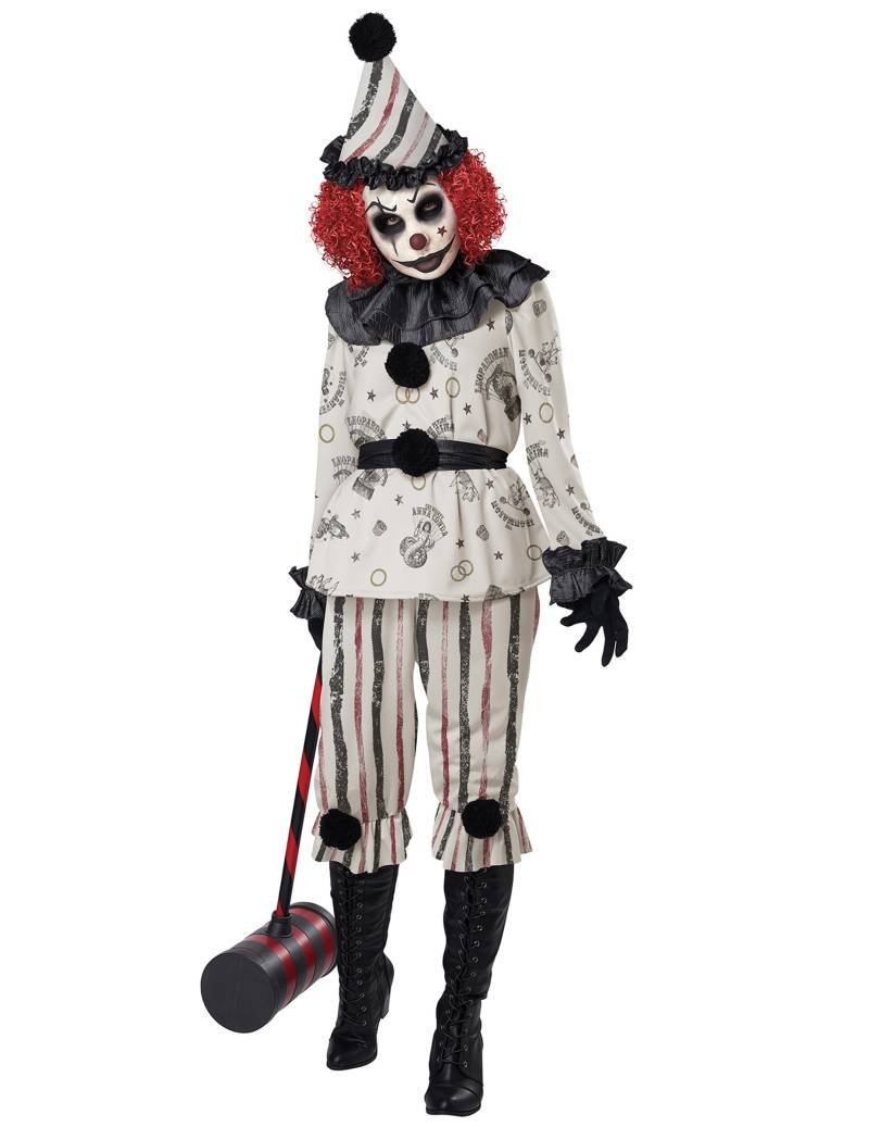 Finsteres Clown-Kostüm für Damen Halloweenkostüm weiss-schwarz von KARNEVAL-MEGASTORE