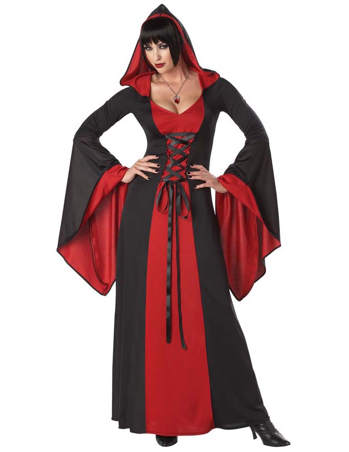 Geheimnisvolle Hexe-Damenkostüm Vampirlady schwarz-rot von KARNEVAL-MEGASTORE