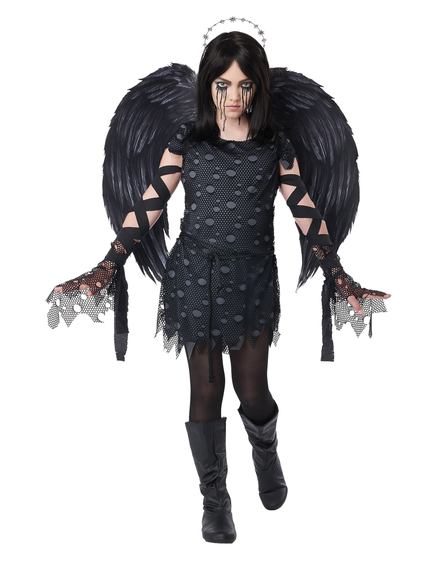 Gothic-Engelkostüm Halloweenkostüm für Kinder schwarz von KARNEVAL-MEGASTORE