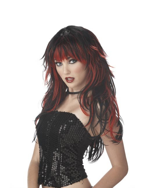 Gothic Perücke schwarz-rot von KARNEVAL-MEGASTORE