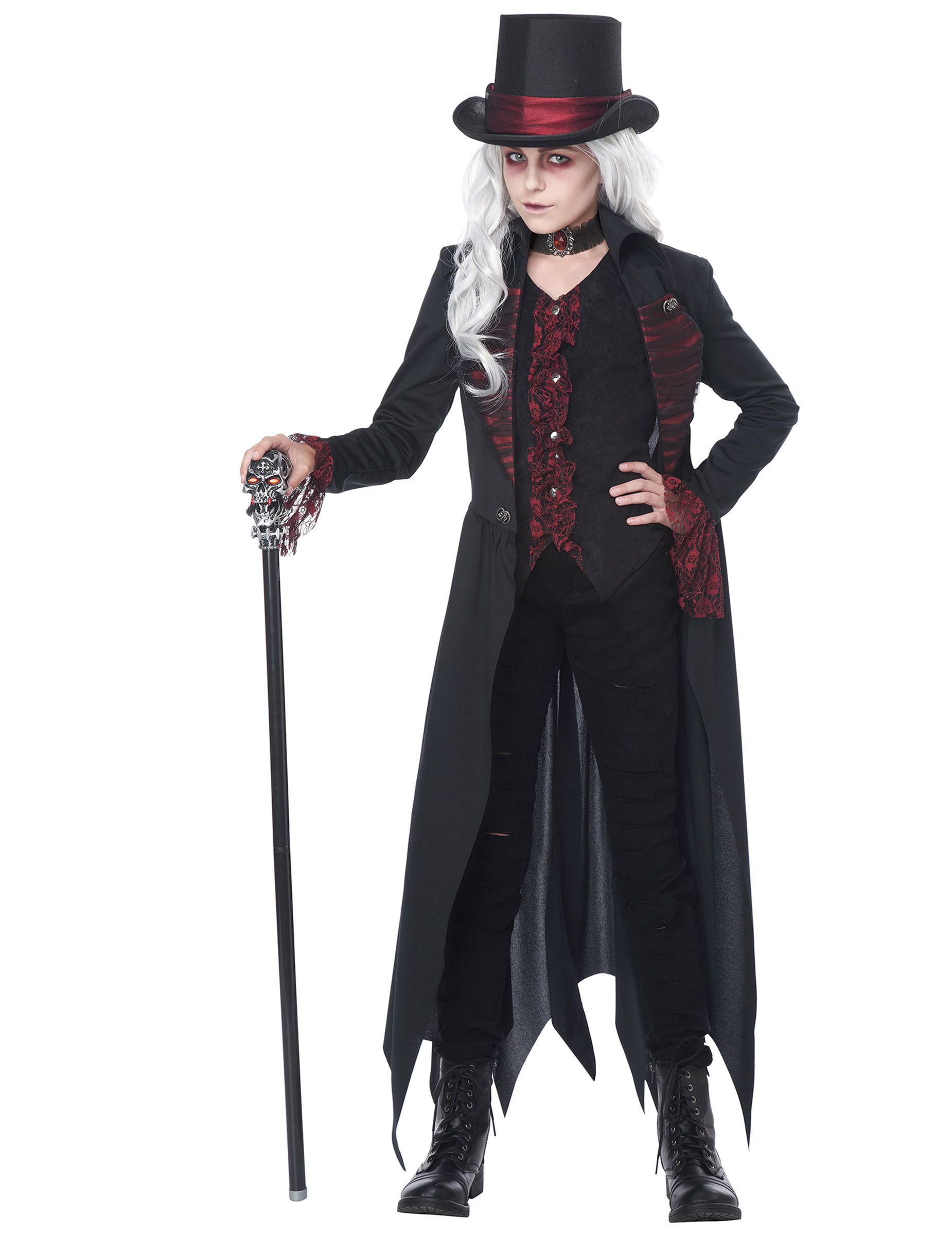 Gothic-Vampirkostüm für Mädchen Halloween-Kostüm schwarz-rot von KARNEVAL-MEGASTORE