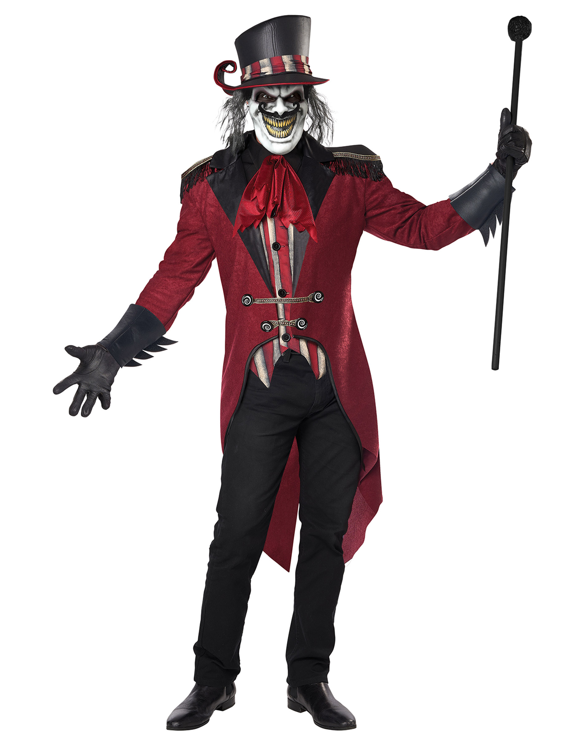 Gruseliger Dompteur-Kostüm für Herren rot-schwarz-weiss von KARNEVAL-MEGASTORE