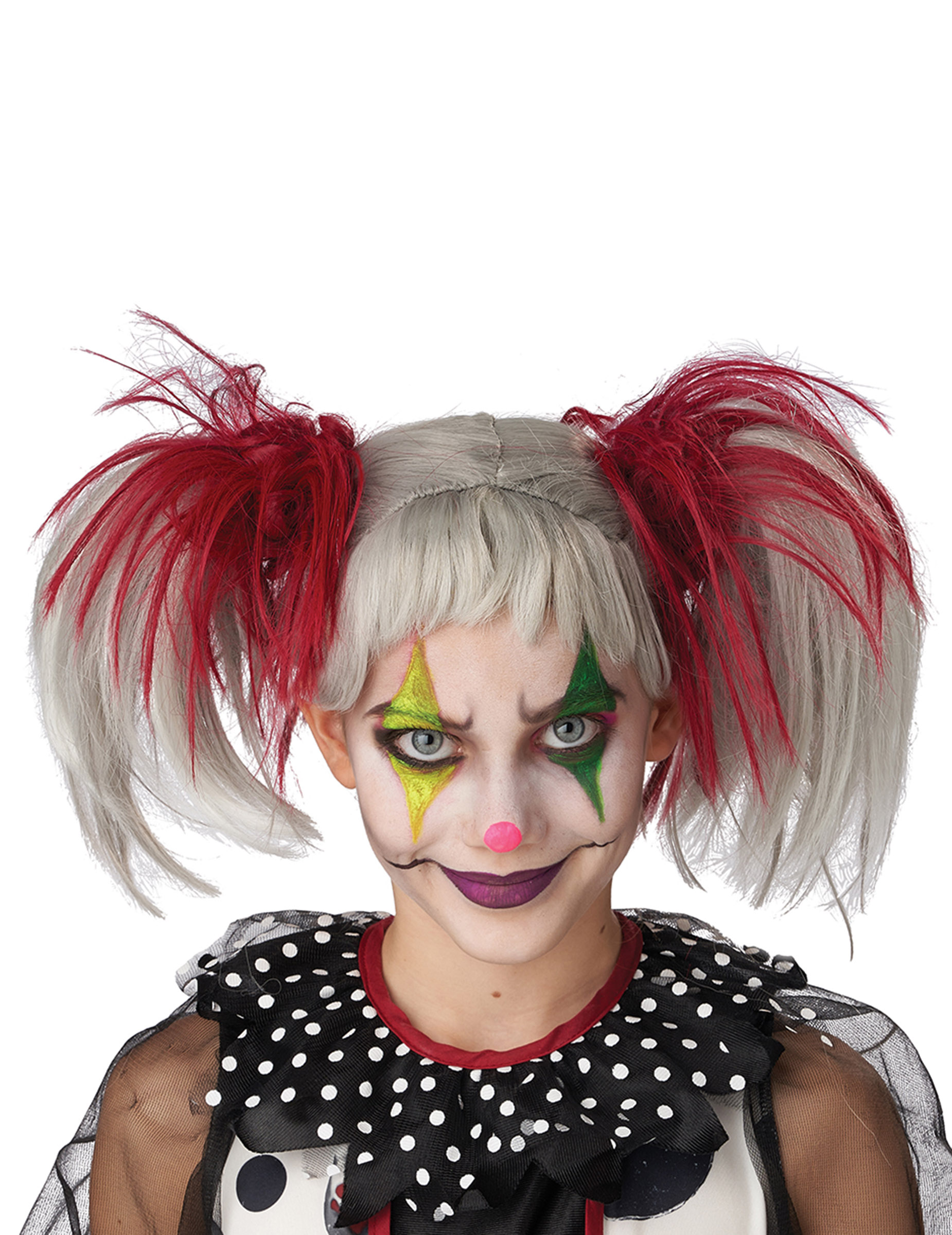Halloween-Perücke für Kinder Clown weiss-rot von KARNEVAL-MEGASTORE