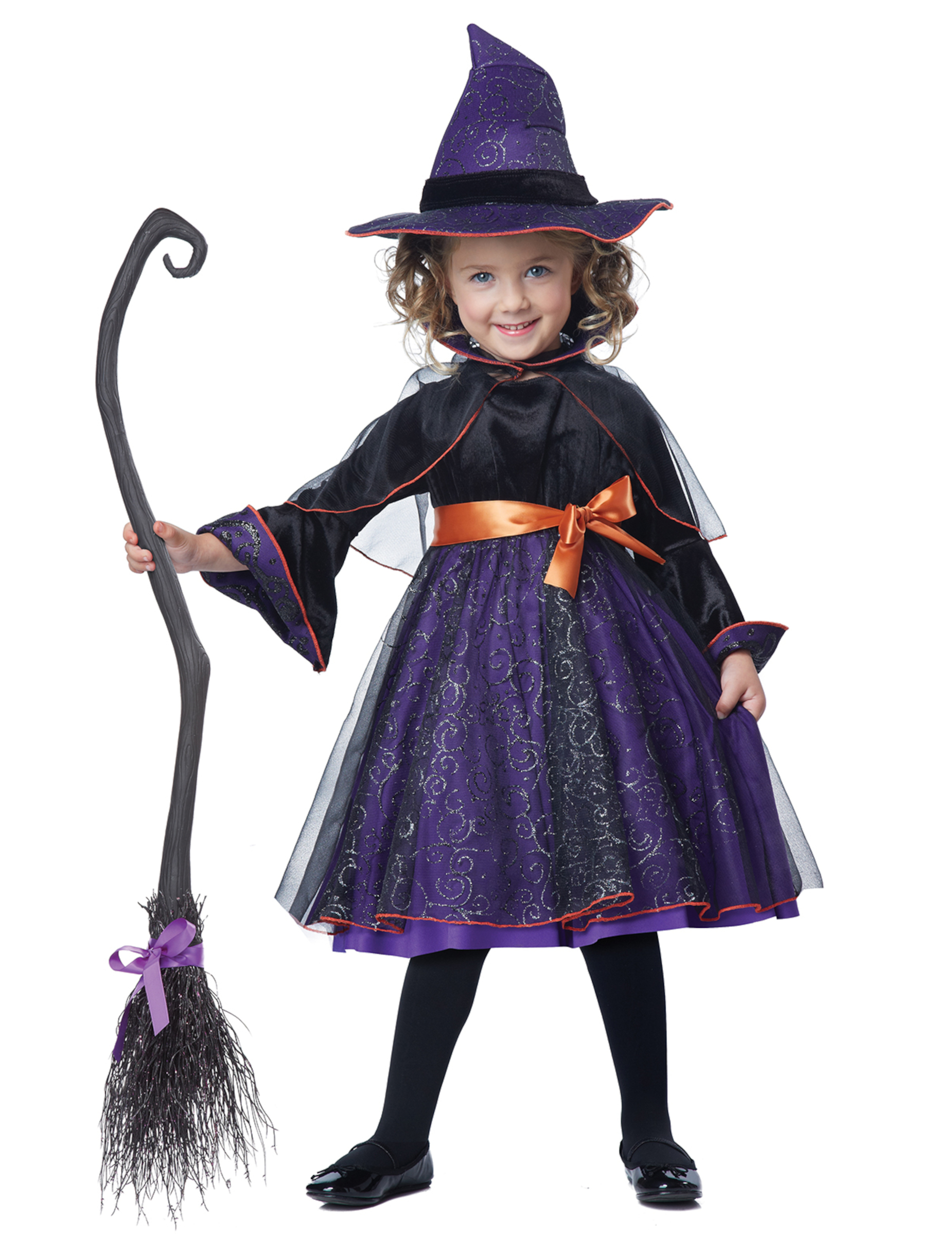 Hexen-Kostüm für Mädchen Abrakadrabra Halloweenkostüm violett-schwarz-orange von KARNEVAL-MEGASTORE