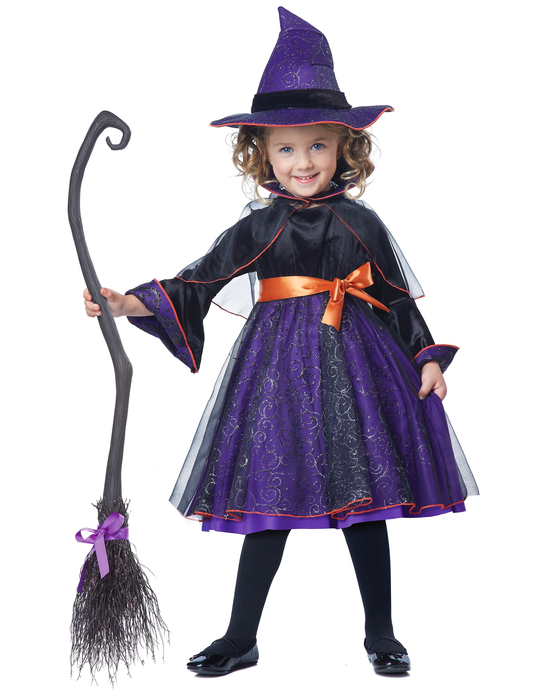 Hexen-Kostüm für Mädchen Abrakadrabra Halloweenkostüm violett-schwarz-orange von KARNEVAL-MEGASTORE