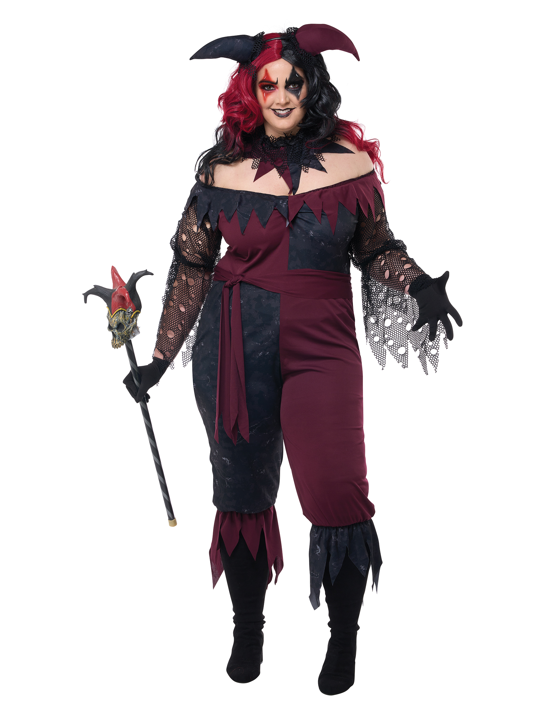 Joker-Kostüm für Damen Halloweenkostüm schwarz-rot von KARNEVAL-MEGASTORE