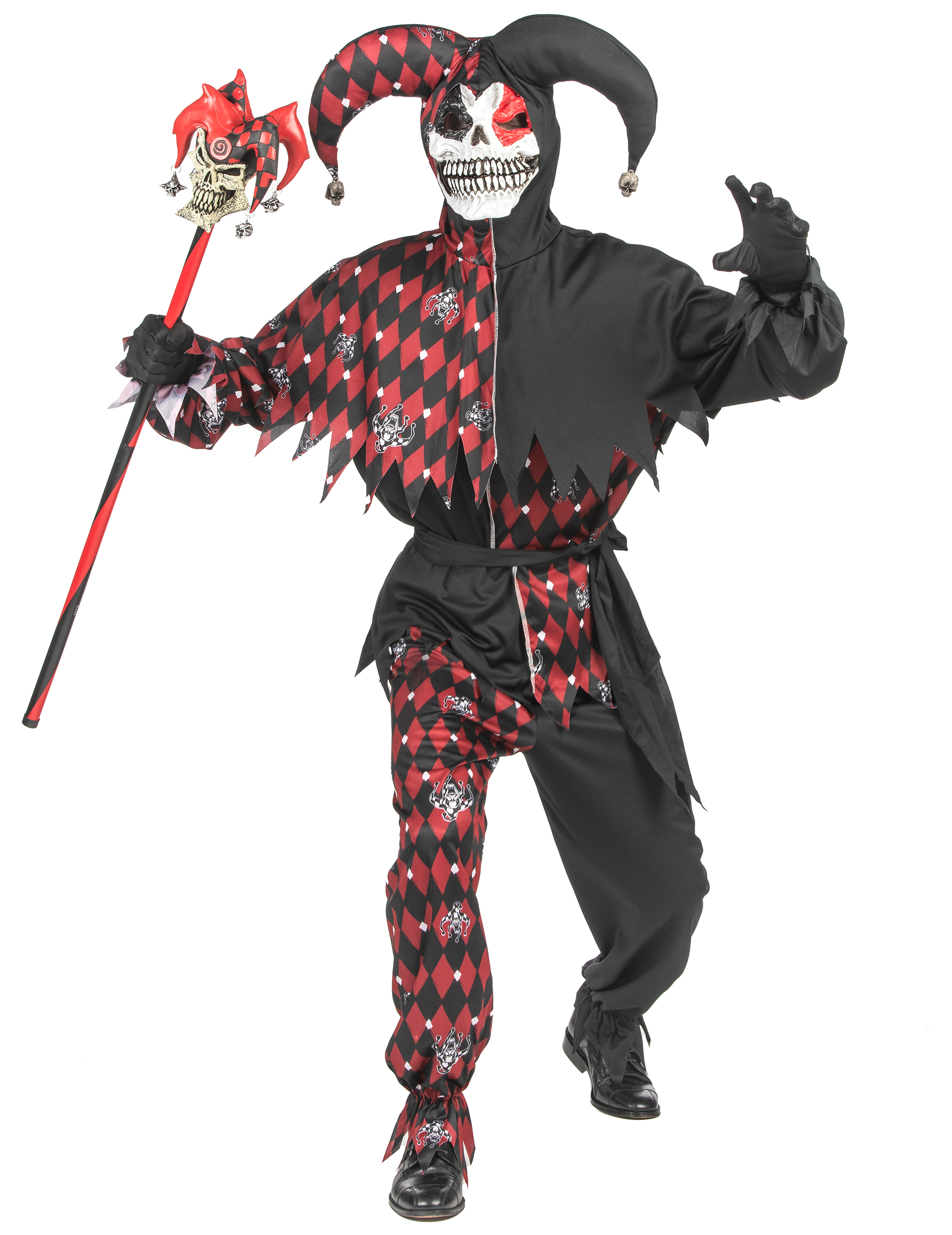 Killer-Clown-Kostüm für Herren Harlekin Halloween-Kostüm schwarz-rot von KARNEVAL-MEGASTORE