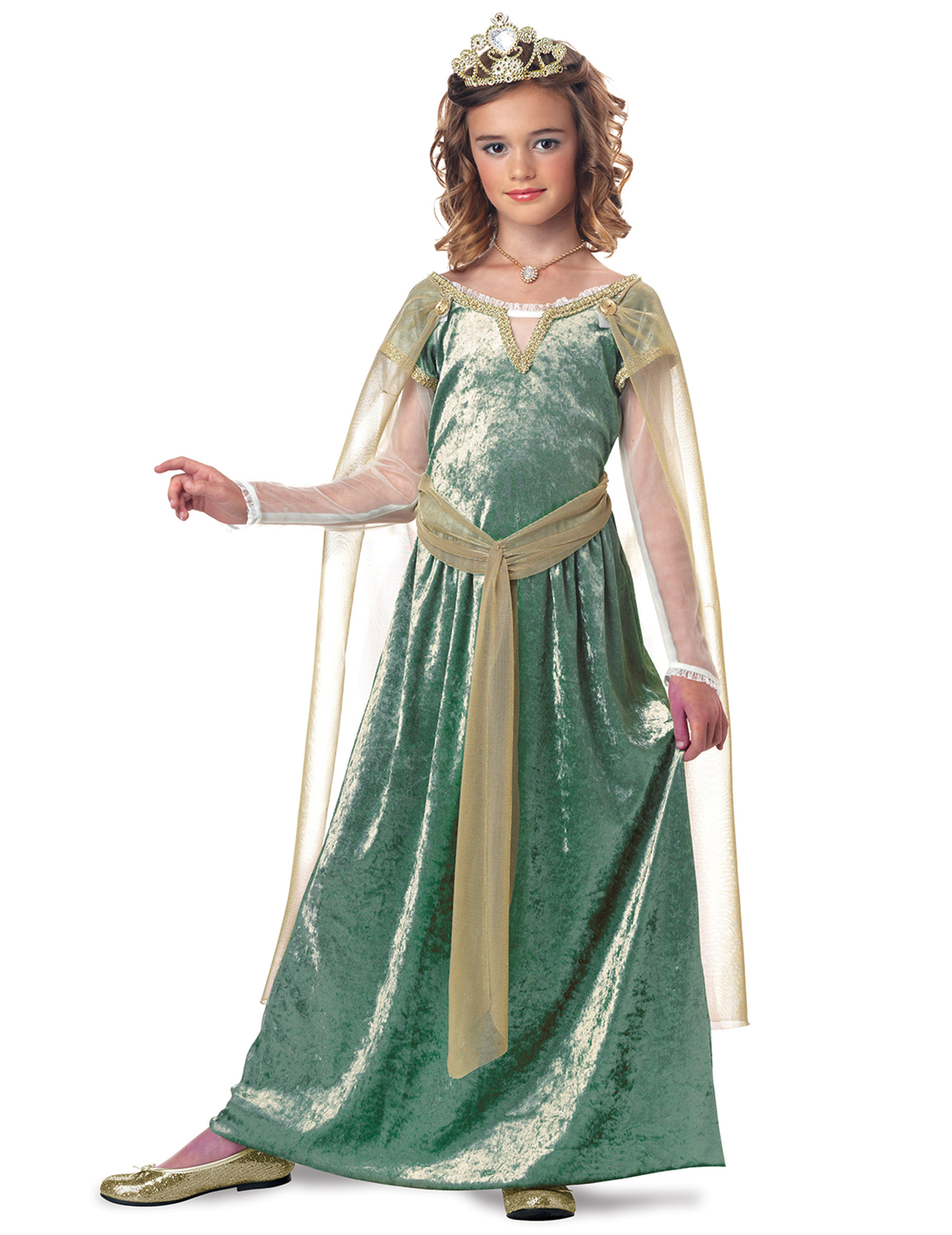 Königin Guinevere Kostüm für Mädchen grün-goldfarben von KARNEVAL-MEGASTORE