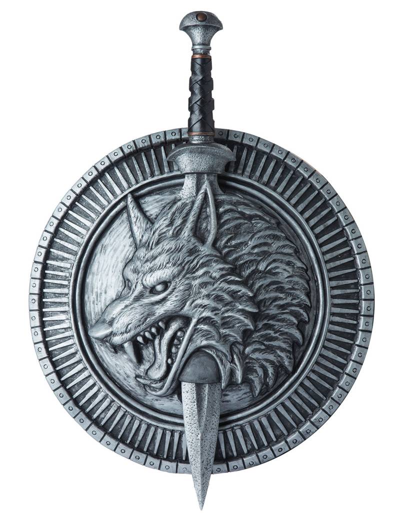Krieger Schwert und Schild Wolf Ritter silber-schwarz von KARNEVAL-MEGASTORE